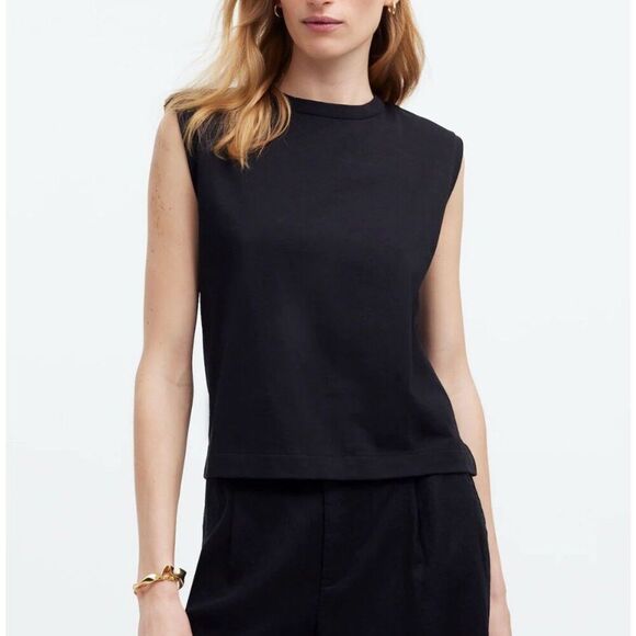 MADEWELL Top Women XXS Structured Muscle Tee Black Relaxed NR246 - Picture 1 of 10